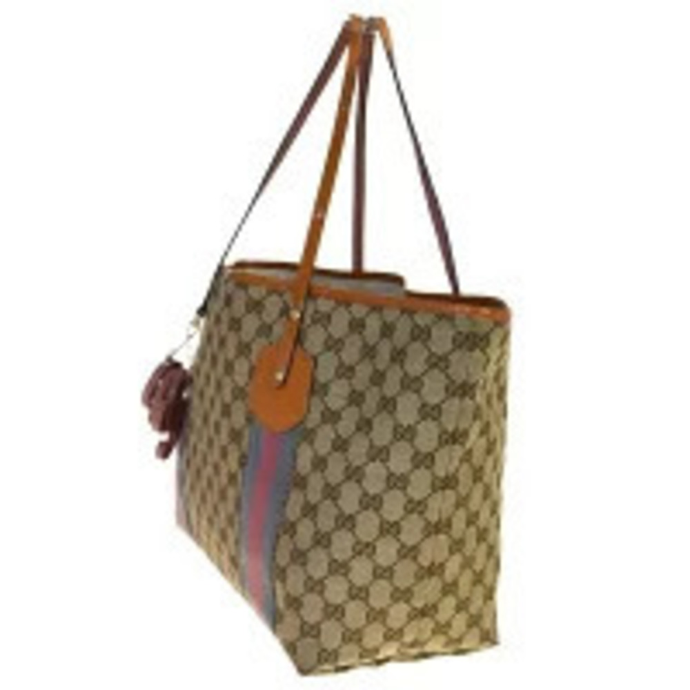 Gucci Tote GG Sherry Vernis Bag Leather Patent Beige Canvas Tan